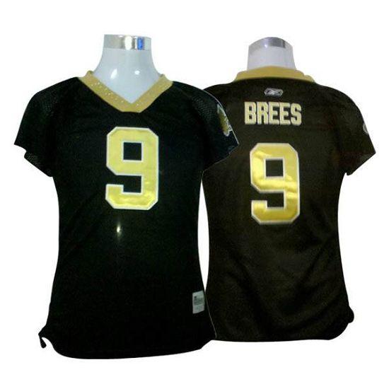 Saints #9 Drew Brees Black Women's Field Flirt Stitched NFL Jersey